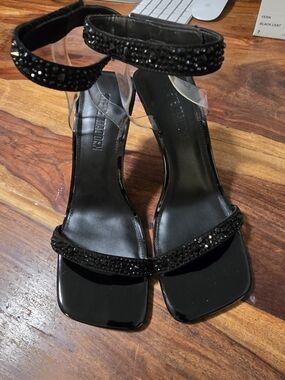 Steve Madden Black Crystal Ankle-Strap Heels